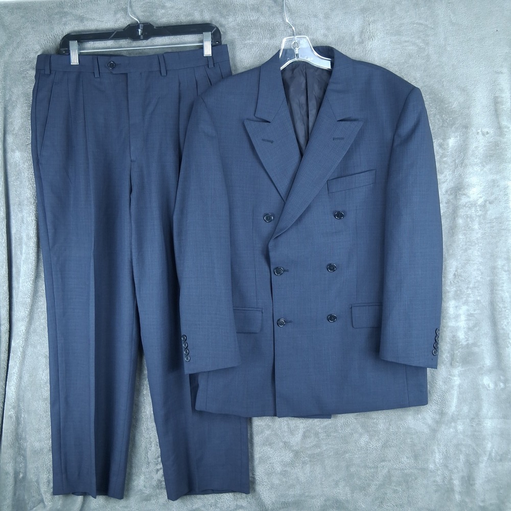Principe Made in Italy Mens Blue Double Breasted Pleated Suit Set 42R